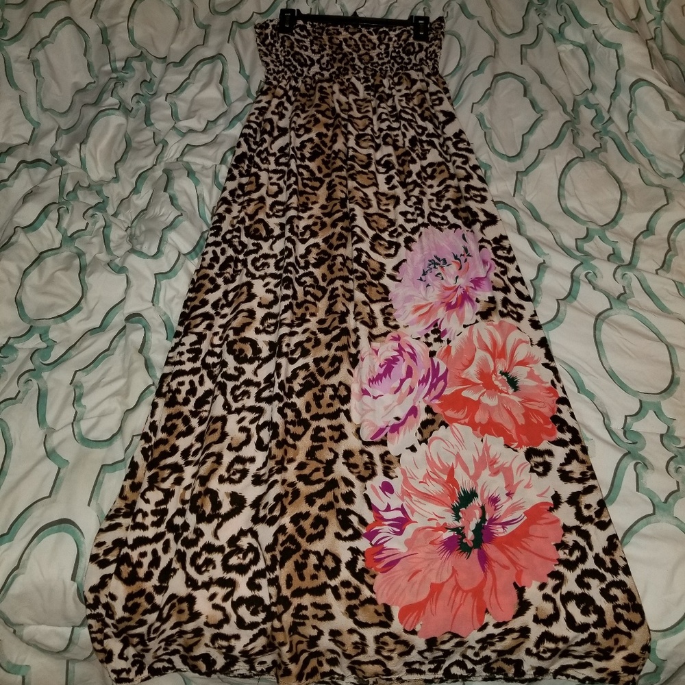 Strapless animal print dress